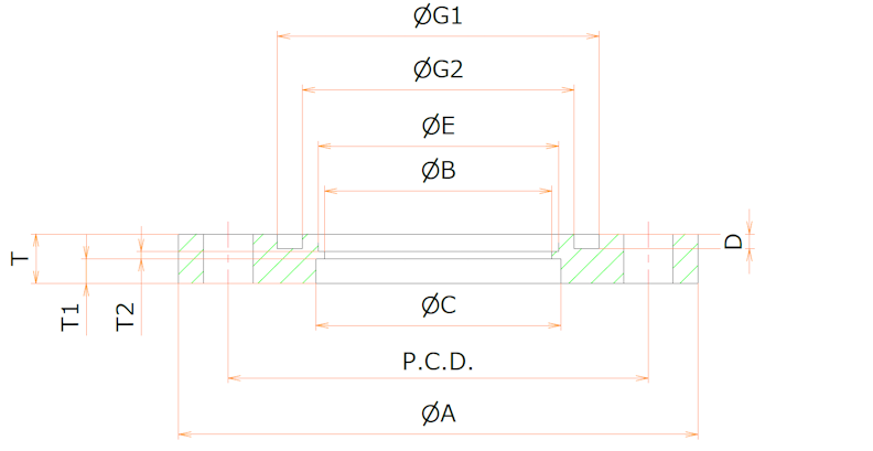 VG450 穴あきフランジ 寸法画像